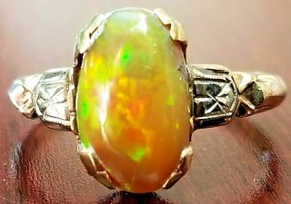 Antique Art Deco 10k Gold Natural Fire Opal Ring