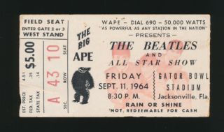 Beatles Rare 1964 Florida Gator Bowl Concert Ticket Stub