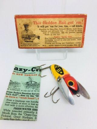 Vintage Tough Early Donaly Clip Heddon Crazy Crawler Fishing Lure 2100 Box