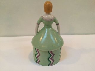 Vintage STANGL FULPER Pottery Covered Powder - Trinket Box - Art Deco Girl - Lt Green 3