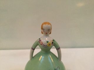 Vintage STANGL FULPER Pottery Covered Powder - Trinket Box - Art Deco Girl - Lt Green 6