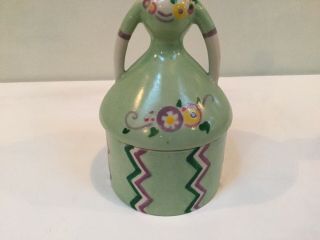 Vintage STANGL FULPER Pottery Covered Powder - Trinket Box - Art Deco Girl - Lt Green 7