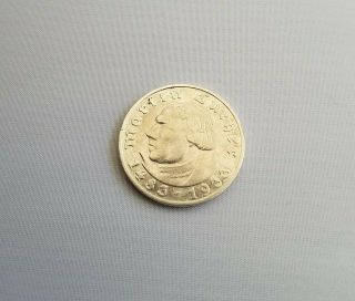 German 1933 G Martin Luther 5 Reichsmark Third Reich Silver Coin (90) - Rare