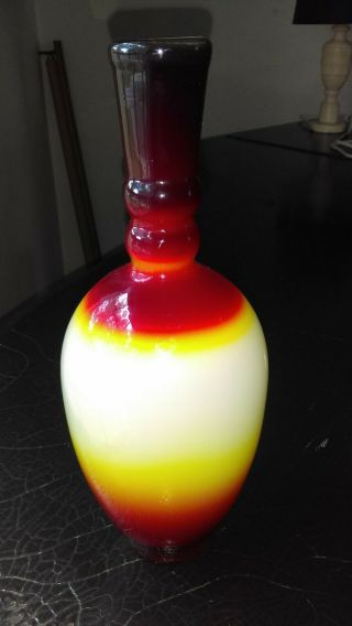 Fabulous Vintage Imperial Glass Peach Blow Peachblow Red Yellow Vase 10 1/2 "