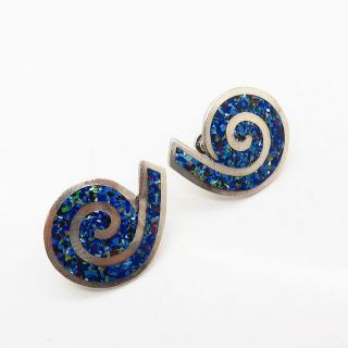 925 Sterling Vintage Mexico Colorful Enamel Spiral Swirl Screw Back Earrings 3