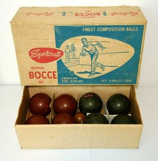 Vintage Sportcraft Official Bocce Set,  Complete,  Etched Patterns