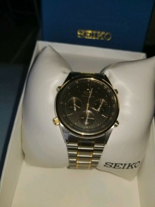 Vintage Seiko 7a28 - 7020 Two Tone Chronograph With Gift Box,  Battery
