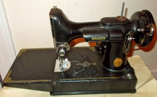 VINTAGE 1950 SINGER PORTABLE ELECTRIC SEWING MACHINE - 221 - 1,  CASE, 2