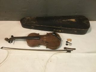 Peter Donation Hopff German Violin With Bow And Case Antique For Restoration