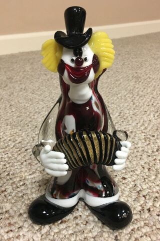 Vintage Glass Clown Figurine: Hand Blown Art,  Italy,  Colorful 7.  5 " Tall,  Murano