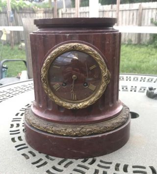 Antique French Round Red Marble Gilt Bronze Mantle Clock For Sculpture Statue