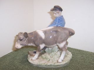 Vintage Royal Copenhagen 772 Boy With Cow Calf Figurine Christian Thomsen