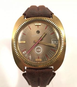 Vintage Rare Seth Thomas Roamer Electronic Gents Wristwatch Uaw Battery Band