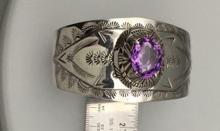 VINTAGE NAVAJO MIKE SMITH SIGNED STERLING SILVER AMETHYST CUFF BRACELET 3 X 1.  50 5