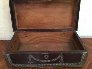 Antique wood leather metal trunk case strong box 19.  5x 9.  75x7.  75” DECORATIVE 6