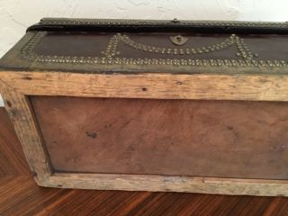 Antique wood leather metal trunk case strong box 19.  5x 9.  75x7.  75” DECORATIVE 7