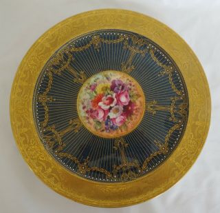 Antique Royal Worcester Cabinet Plate Floral Wide Gold Artist Signed