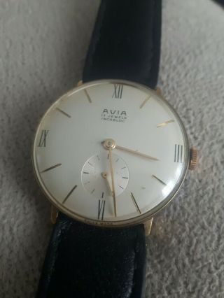 Vintage Avia 17 Jewel Gold Plated Swiss Watch Sub Second - 10006.