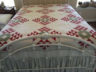 Antique Red/green/white Quilt In The Crown Of Thorns Pattern,  C1880 - 1910?