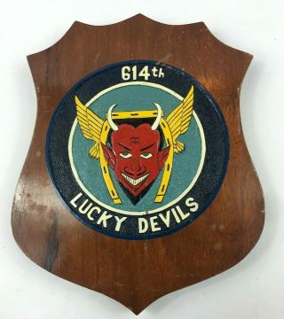 Vintage United States Air Force 614th Lucky Devils Wood Plaque Wall Hanging