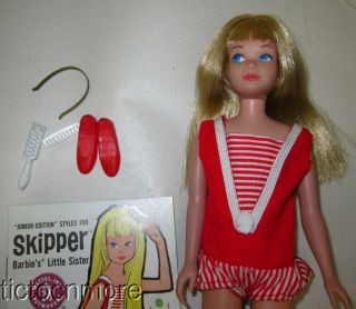 Vintage Barbie Sister Skipper Doll Platinum Blonde Straightleg,  Headband Bookl