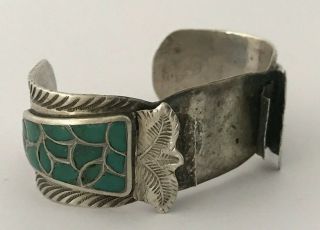Vintage Old Pawn Navajo Turquoise & Sterling Silver Watch Band Cuff Bracelet 64g
