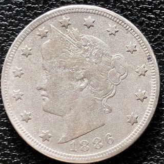 1886 Liberty Head Nickel 5c Very Rare Key Date Higher Grade 13916