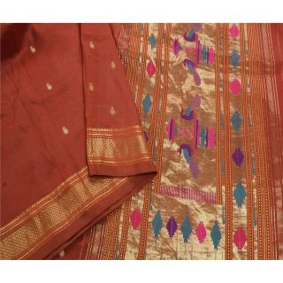 Sanskriti Vintage Red Heavy Saree Pure Silk Brocade Zari Woven Craft Fabric Sari