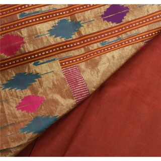 Sanskriti Vintage Red Heavy Saree Pure Silk Brocade Zari Woven Craft Fabric Sari 3