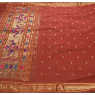 Sanskriti Vintage Red Heavy Saree Pure Silk Brocade Zari Woven Craft Fabric Sari 5