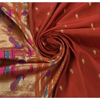 Sanskriti Vintage Red Heavy Saree Pure Silk Brocade Zari Woven Craft Fabric Sari 6