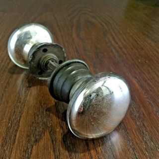 Antique Set Of American Mercury Glass Doorknobs W/ Brass Shanks & Rosettes.