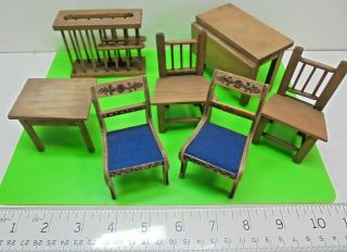 Antique Old Vintage Doll Dolls House Kitchen Rack Tables 2,  2 Chairs Furniture