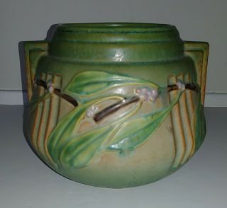 Antique Roseville Pottery Laurel Green 1930s Art Deco Vase Leaves Berries