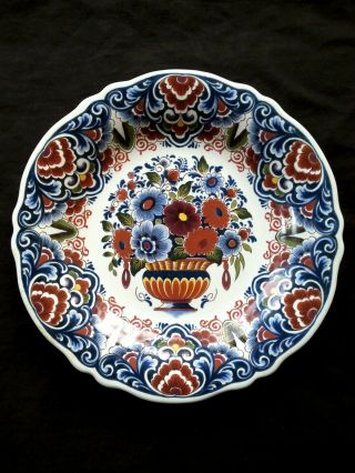 Vintage Delfts Holland Hand Painted Ceramic Plate " Flowers ",  9.  5 Inches