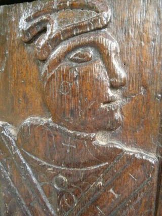 Rare 16th Century Carved Oak Gothic Portrait Profile Romayne Panel,  Wall Box