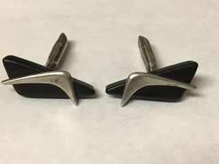 Vintage Midcentury Modernist Sterling Silver And Wood Cufflinks.  By Macdonald.