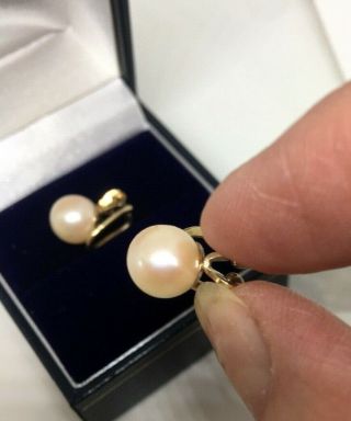 Vintage 9ct Gold Cultured Saltwater Pearl Earrings Clips Large 8.  5mm Pearl 3