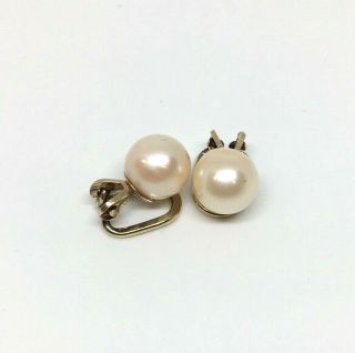 Vintage 9ct Gold Cultured Saltwater Pearl Earrings Clips Large 8.  5mm Pearl 5