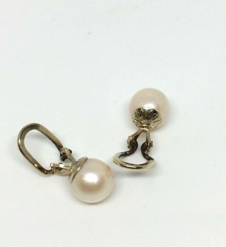Vintage 9ct Gold Cultured Saltwater Pearl Earrings Clips Large 8.  5mm Pearl 6