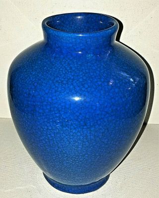 Vintage Boch Freres Belgium Ceramic Pottery Vase Turquoise Crackle Glaze