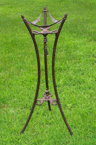 Antique 1800 ' s Ornate Cast Iron Tri - Leg Stand,  Fish Bowl Stand 2