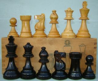 Vintage Large 4”,  French Lardy /e.  S.  Lowe Staunton Chess Set In Wood Box France