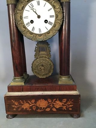 19thC Antique VICTORIAN Era FRENCH PORTICO Style WOOD COLUMN Floral MANTLE CLOCK 3