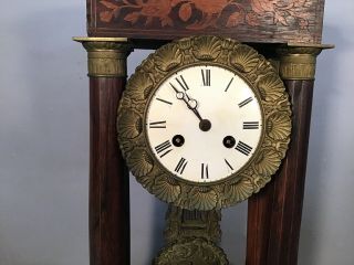 19thC Antique VICTORIAN Era FRENCH PORTICO Style WOOD COLUMN Floral MANTLE CLOCK 4