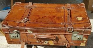 Vintage 1920s Medium Leather Suitcase By Nan Hing Leather Co.  Shanghai China