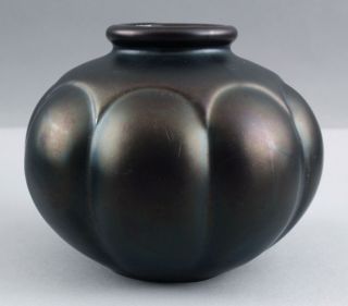 Antique Arts & Crafts Hampshire Art Pottery 119 Vase,  Black Iridescent Glaze NR 2
