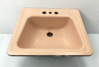 1956 Vintage Porcelain Cast Iron Lite Pink Bathroom Sink 20 " X 18 "