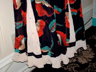 Vtg Diane Freis Georgette Ruffled Black & Red Floral Dress One Size 3