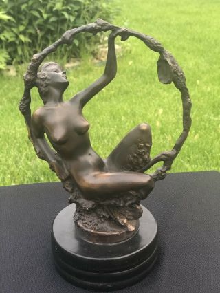 Art Deco Nude Woman Sculpture G Omerth Bronze Statue Art Nouveau Satyr Vintage